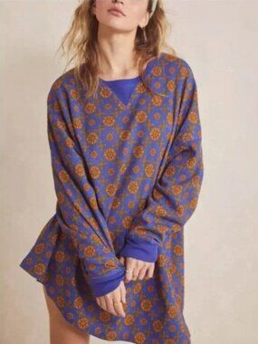 Free People Intimately Early Night Printed Thermal Pullover Top sz S Oversized